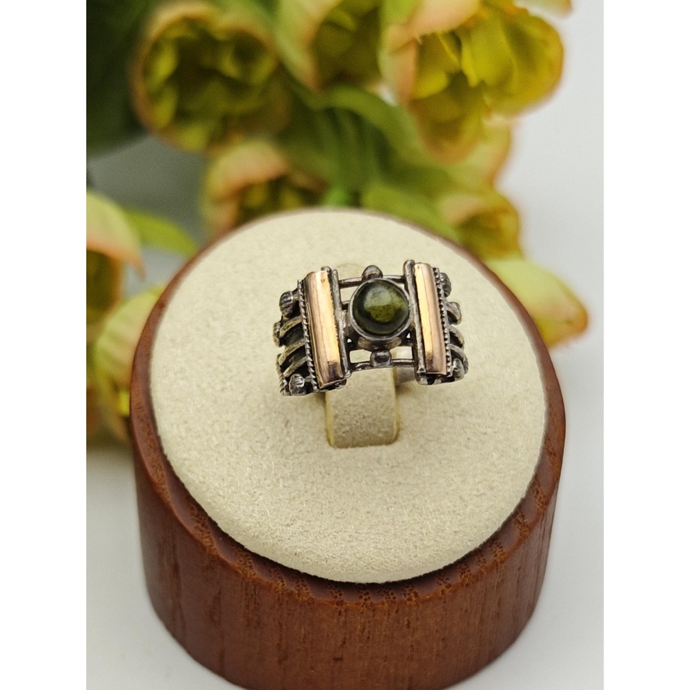 Handmade Artisan Peridot Ring Womens Size 4 Silver Gold Boho Southwest Jewelry